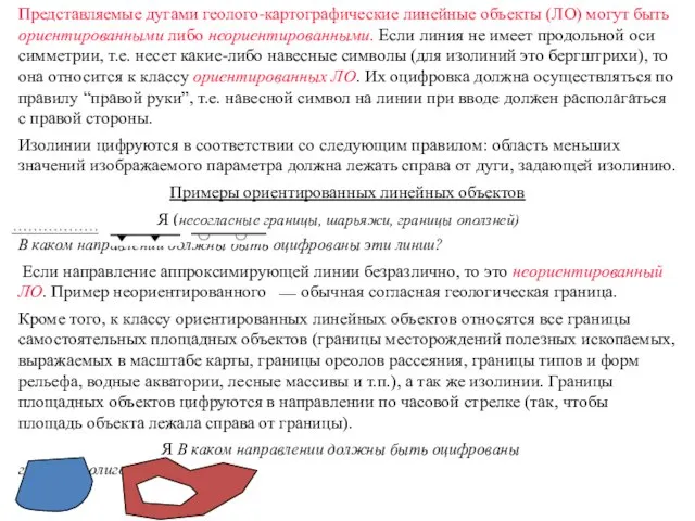 Представляемые дугами геолого-картографические линейные объекты (ЛО) могут быть ориентированными либо неориентированными. Если