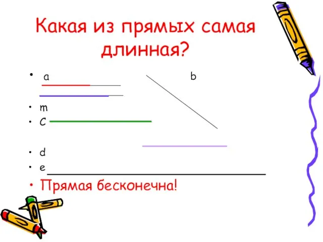 Какая из прямых самая длинная? a b m C d e Прямая бесконечна!