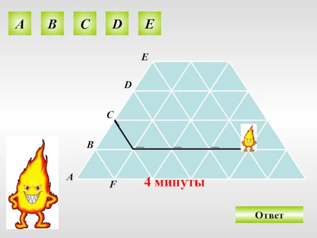 A B C D E O 4 минуты А В С D E F Ответ