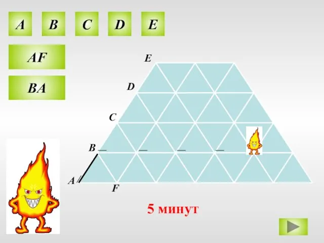 A B C D E O 5 минут А В С D E F АF BА