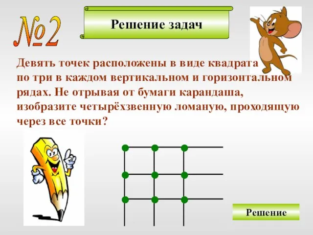 Решение задач Решение №2 Девять точек расположены в виде квадрата по три