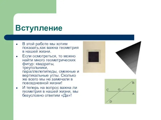 Вступление В этой работе мы хотим показать,как важна геометрия в нашей жизни.