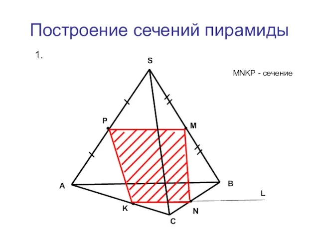 Построение сечений пирамиды А В С S P M K 1. N L MNKP - сечение