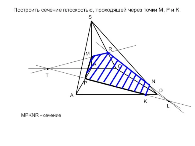 Построить сечение плоскостью, проходящей через точки M, P и K. A B