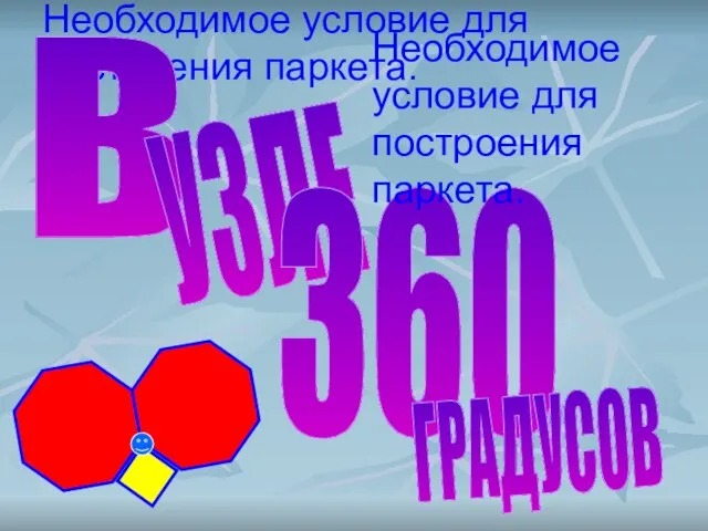 Необходимое условие для построения паркета. В УЗЛЕ 360 ГРАДУСОВ Необходимое условие для построения паркета.