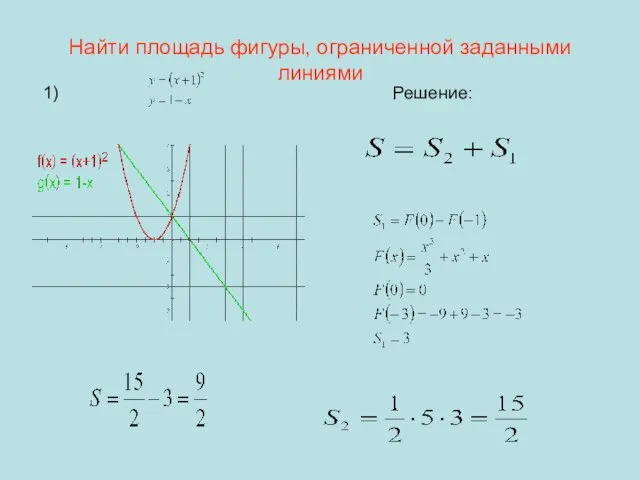 Найти площадь фигуры, ограниченной заданными линиями 1) Решение: