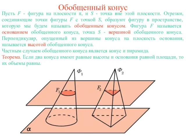 Обобщенный конус Пусть F - фигура на плоскости π, и S -