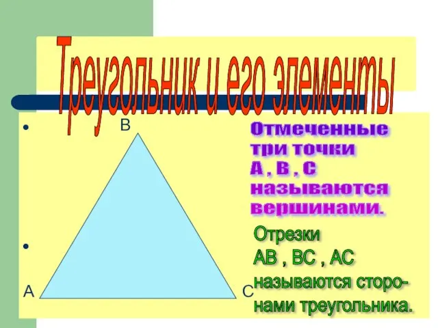 В А С Треугольник и его элементы Отмеченные три точки А ,