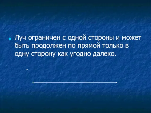 Луч ограничен с одной стороны и может быть продолжен по прямой только