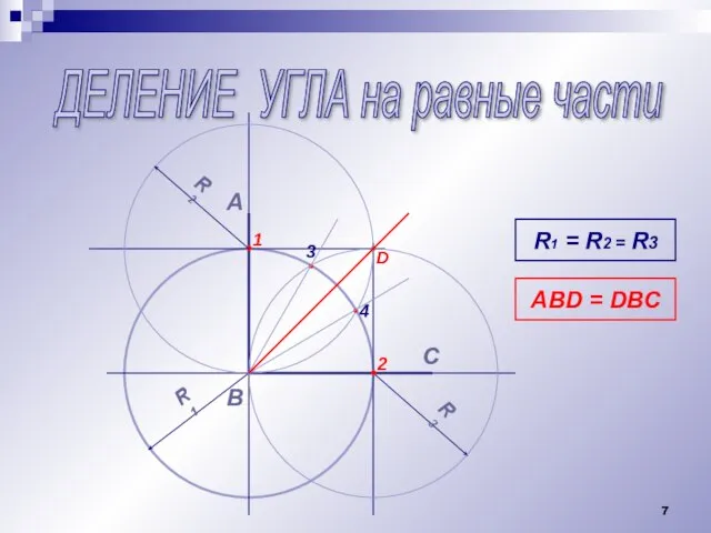 ДЕЛЕНИЕ УГЛА на равные части А В • R1 R3 R1 =