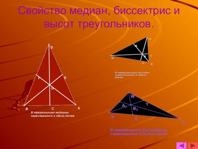 Свойство медиан, биссектрис и высот треугольников.