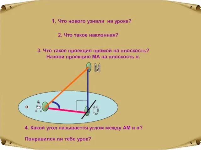 1. Что нового узнали на уроке? М О А 2. Что такое