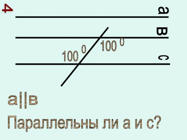 а в с 100 100 100 0 0 а||в Параллельны ли а и с? 4