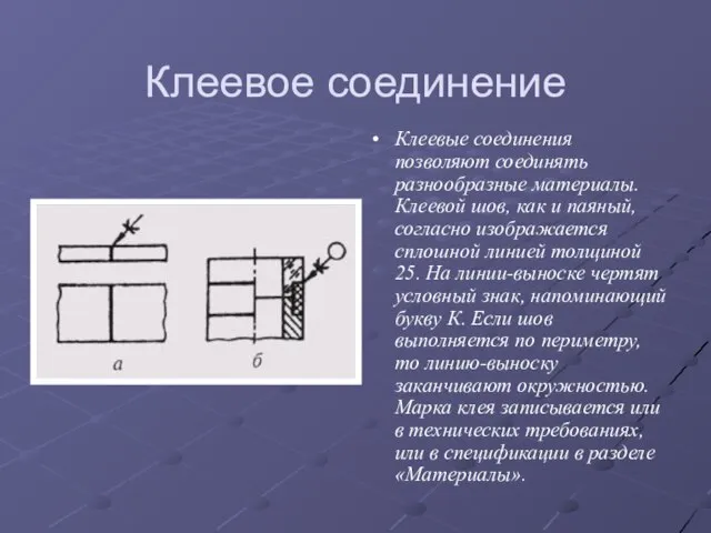 Клеевое соединение Клеевые соединения позволяют соединять разнообразные материалы. Клеевой шов, как и