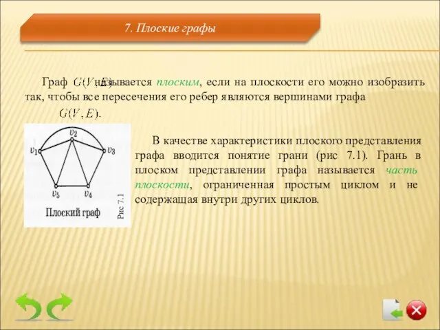 7. Плоские графы В качестве характеристики плоского представления графа вводится понятие грани