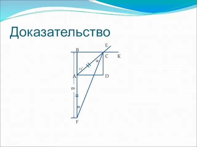 Доказательство B D F A E K C α α 45˚ m