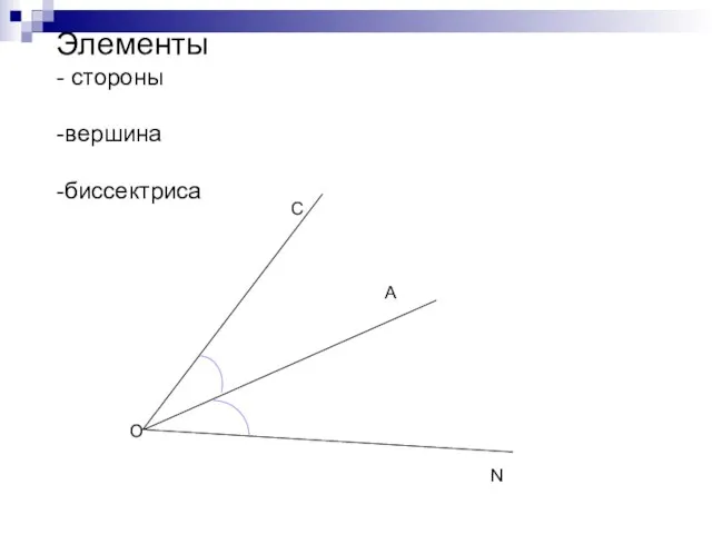 Элементы - стороны -вершина -биссектриса О С N А