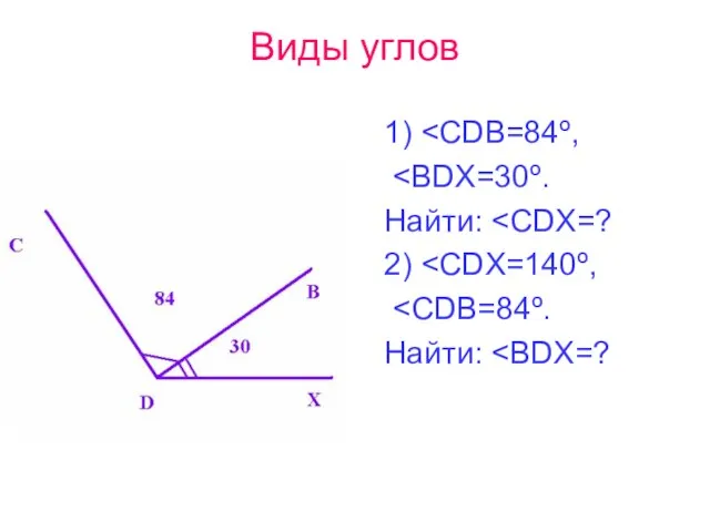 Виды углов 1) Найти: 2) Найти: