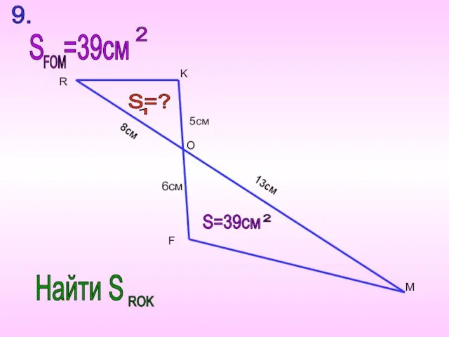 K 13см 6см S=39cм 2 5см 8см S=? 1 R O F