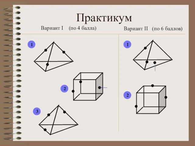 Практикум Вариант I (по 4 балла) Вариант II (по 6 баллов) 1 2 3 1 2