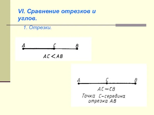 VI. Сравнение отрезков и углов. 1. Отрезки.