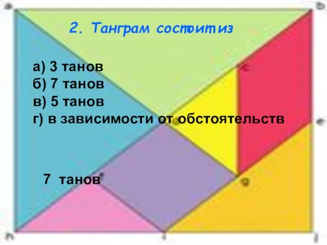 2. Танграм состоит из а) 3 танов б) 7 танов в) 5