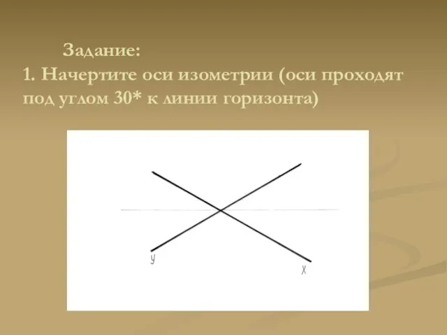 Задание: 1. Начертите оси изометрии (оси проходят под углом 30* к линии горизонта)