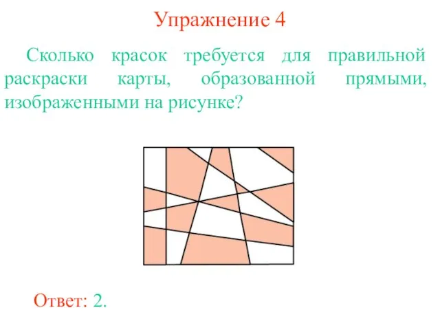 Упражнение 4 Сколько красок требуется для правильной раскраски карты, образованной прямыми, изображенными на рисунке?