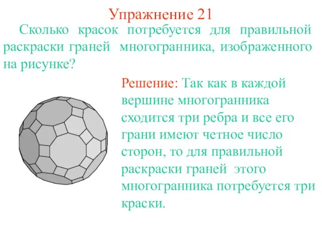 Упражнение 21 Сколько красок потребуется для правильной раскраски граней многогранника, изображенного на