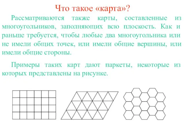 Что такое «карта»? Рассматриваются также карты, составленные из многоугольников, заполняющих всю плоскость.