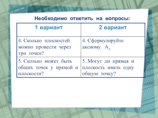 Необходимо ответить на вопросы: