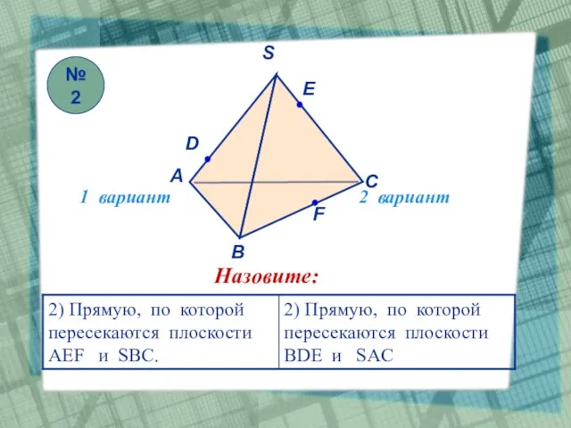 1 вариант 2 вариант Назовите: №2