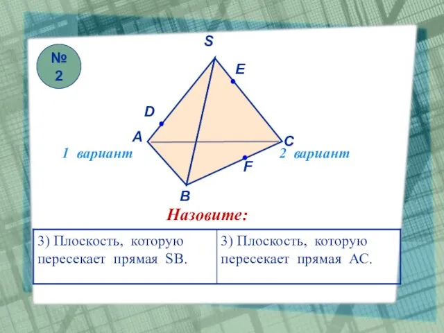 1 вариант 2 вариант Назовите: №2