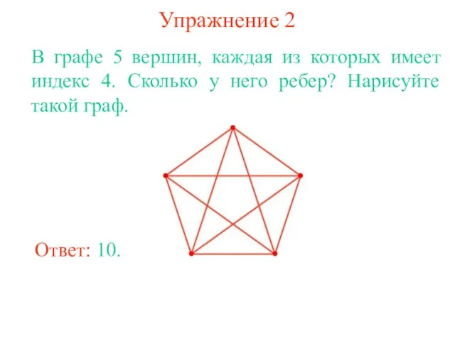Упражнение 2 В графе 5 вершин, каждая из которых имеет индекс 4.