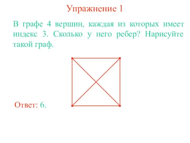 Упражнение 1 В графе 4 вершин, каждая из которых имеет индекс 3.