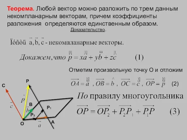 С В А О P Теорема. Любой вектор можно разложить по трем