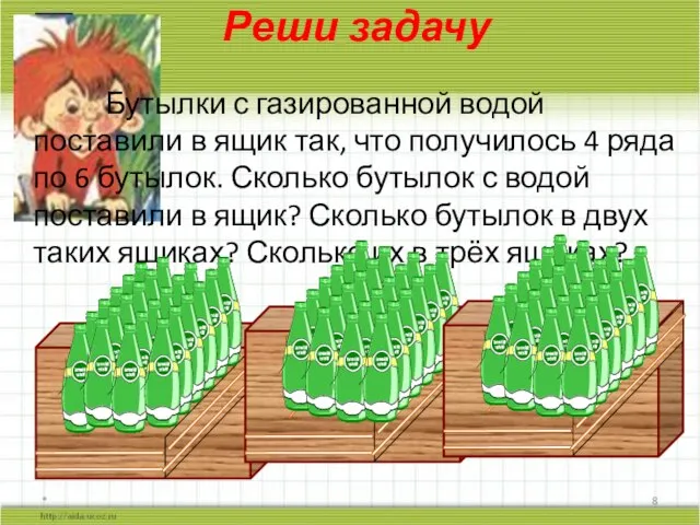 Реши задачу Бутылки с газированной водой поставили в ящик так, что получилось