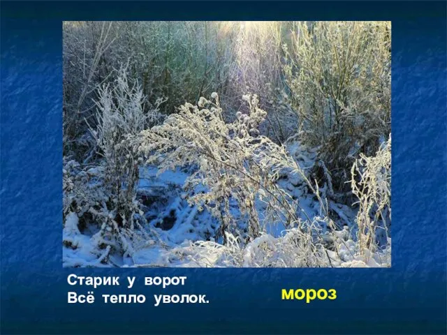 Старик у ворот Всё тепло уволок. мороз