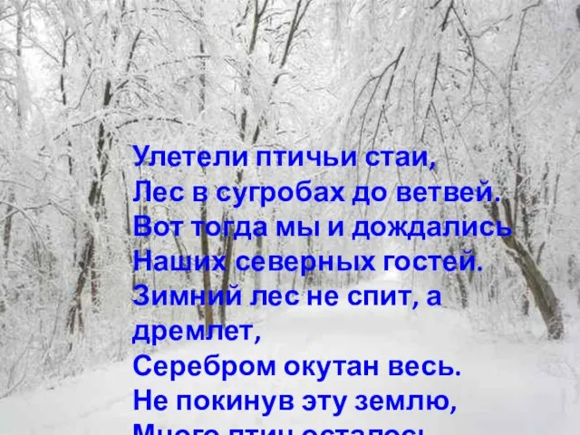 Улетели птичьи стаи, Лес в сугробах до ветвей. Вот тогда мы и