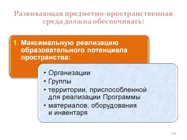 Развивающая предметно-пространственная среда должна обеспечивать: Требования к развивающей предметно-пространственной среде