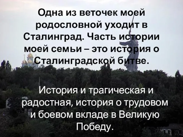 Одна из веточек моей родословной уходит в Сталинград. Часть истории моей семьи