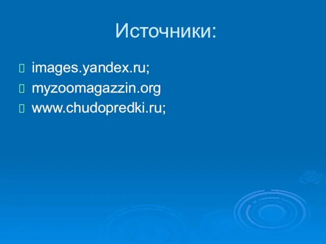 Источники: images.yandex.ru; myzoomagazzin.org www.chudopredki.ru;