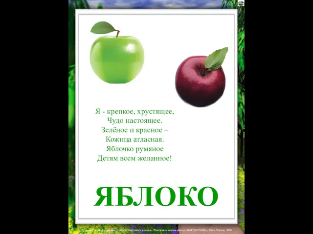 ЯБЛОКО Я - крепкое, хрустящее, Чудо настоящее. Зелёное и красное – Кожица