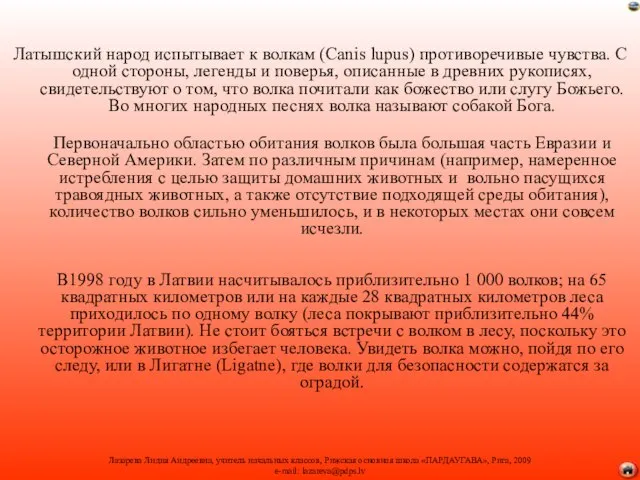 Латышский народ испытывает к волкам (Canis lupus) противоречивые чувства. С одной стороны,