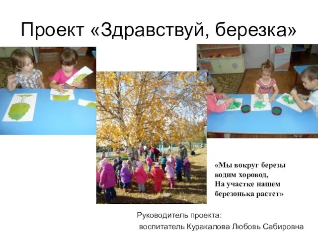 Проект «Здравствуй, березка» Руководитель проекта: воспитатель Куракалова Любовь Сабировна «Мы вокруг березы