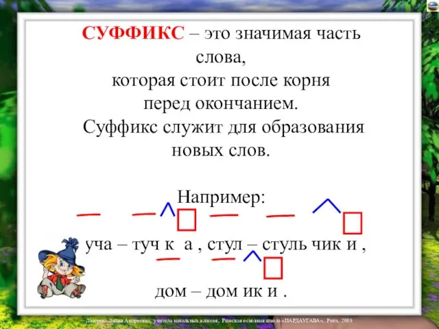 СУФФИКС – это значимая часть слова, которая стоит после корня перед окончанием.