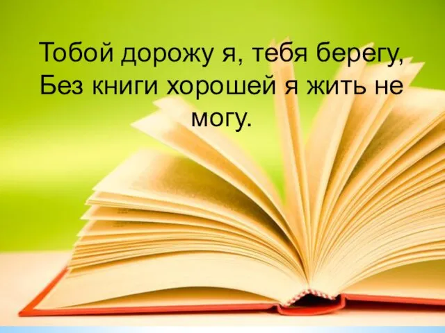 Тобой дорожу я, тебя берегу, Без книги хорошей я жить не могу.