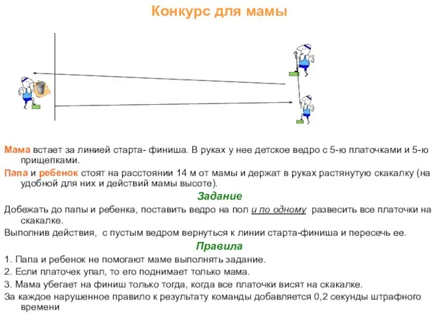 Конкурс для мамы Мама встает за линией старта- финиша. В руках у