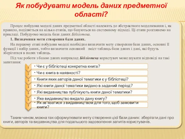 Як побудувати модель даних предметної області? Процес побудови моделі даних предметної області