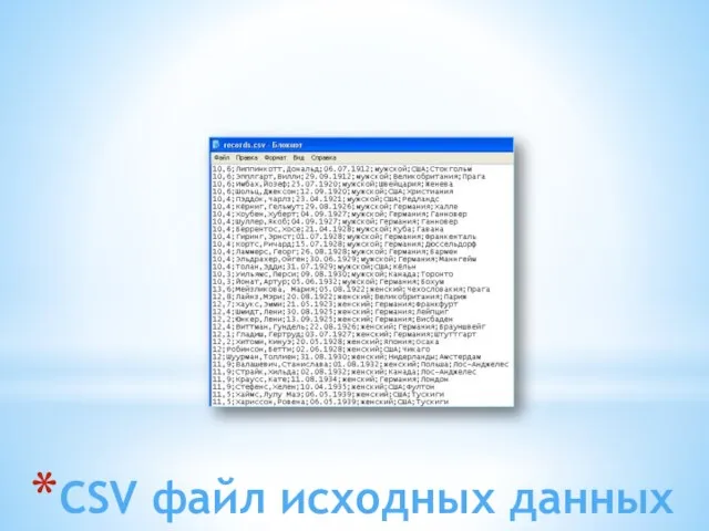 CSV файл исходных данных